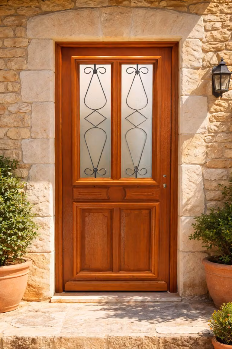 Porta d'ingresso in legno con vetrata Baya, H.200 x L.90 cm, lato pannello P, sinistra, GD MENUISERIES