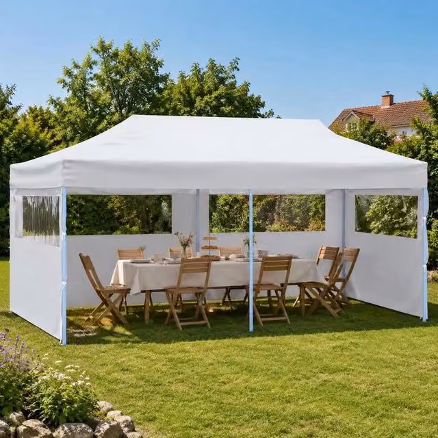 Pop-up Party Tent With Side Walls, Foldable, 3x6 M, Steel, White
