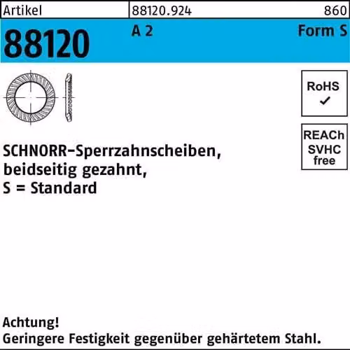 Dischi Reyher SCHNORR in acciaio inox 1.4301 S 16 (250 pezzi)