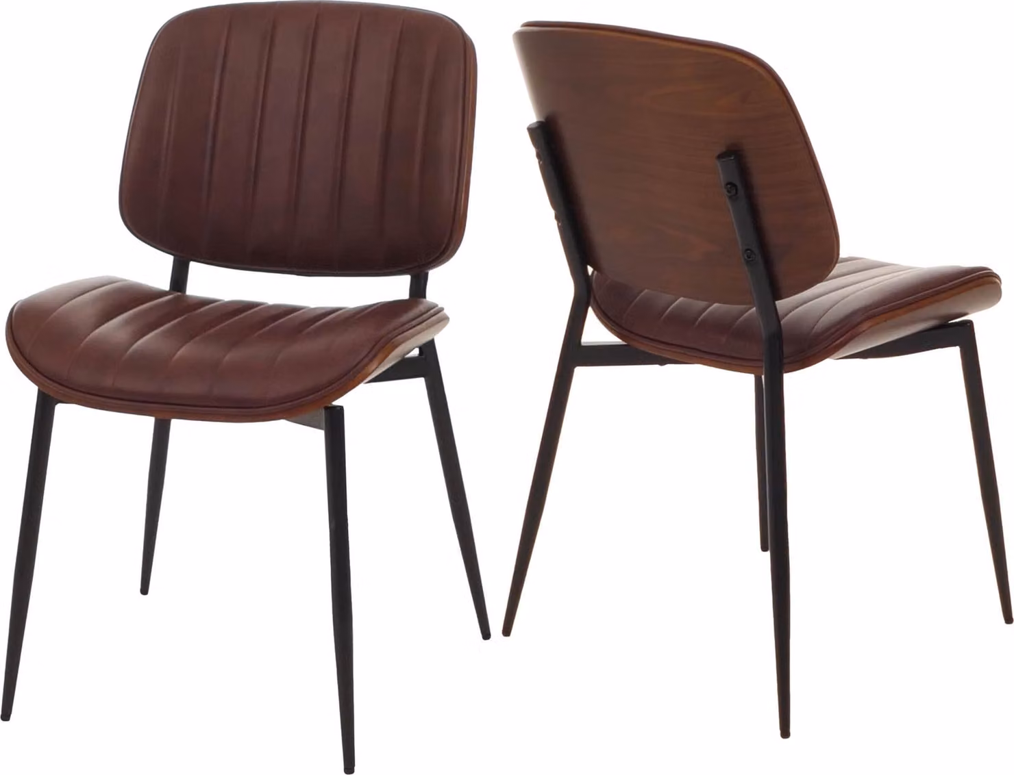 Set di 2 sedie da pranzo HWC-O44, sedia per cucina, realizzata in legno multistrato con rivestimento in ecopelle, finitura effetto noce, colore marrone vintage