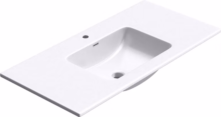 doporro Lavabo Integrale a Incasso Soprapiano 100x48x14 cm Rettangolare in Marmoresina Bianco Lucido, Lavabo Bagno da Appoggio con Foro Rubinetto e Troppopieno Colossum02