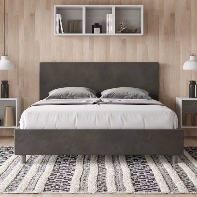 Letto matrimoniale imbottito Ityhome Adele in microfibra grigio L: 170 cm, P: 190 cm, H: 106 cm