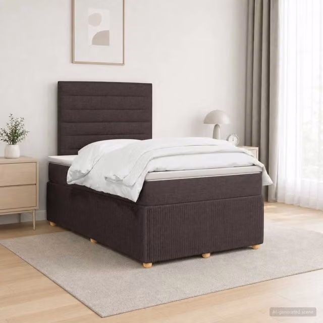 Letto box spring con materasso vidaXL in tessuto marrone e bianco con base a sollevamento L/P: 120 x 200 cm