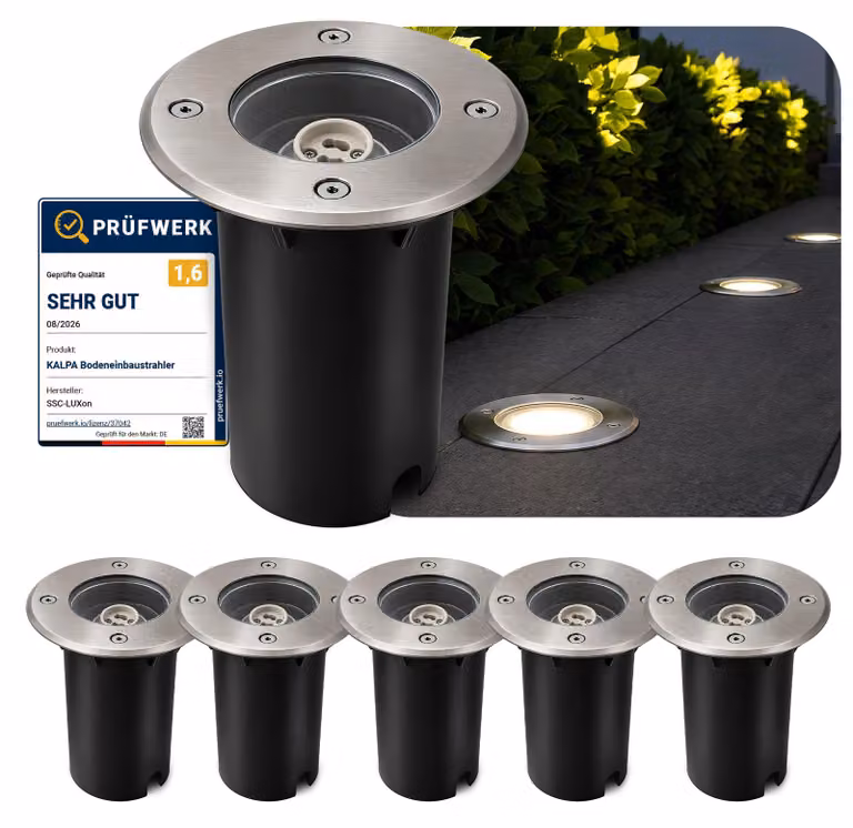 SSC-LUXon Set da 6 faretti da incasso a pavimento KALPA argento 230V IP67 resistenti alla pioggia, agli urti e all'ossidazione – Ottimi per vialetti, verande e giardini