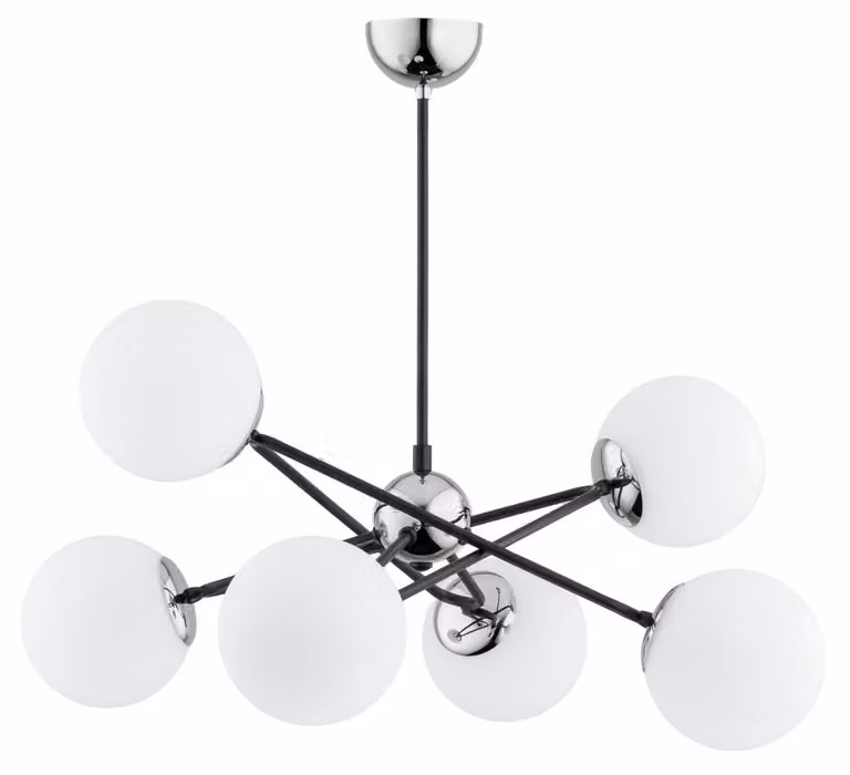 Lampada a sospensione SAGITO bianco e nero 6xE14x40W in vetro, dimensioni: 55x60x62 cm, IP20, Alfa