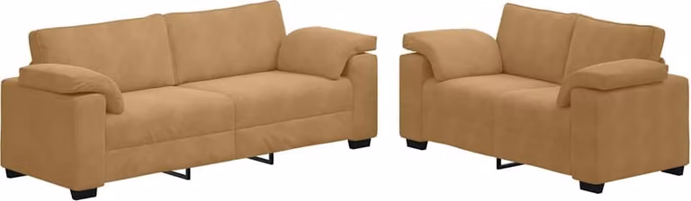 set divano 2 pezzi con cuscini, velluto marrone