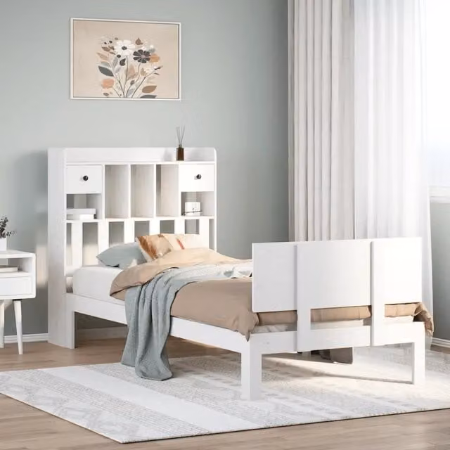 Letto Libreria VIDAXL in Legno di Pino Bianco con Cassetti L/P/H: 200 x 90 x 110 cm – 1