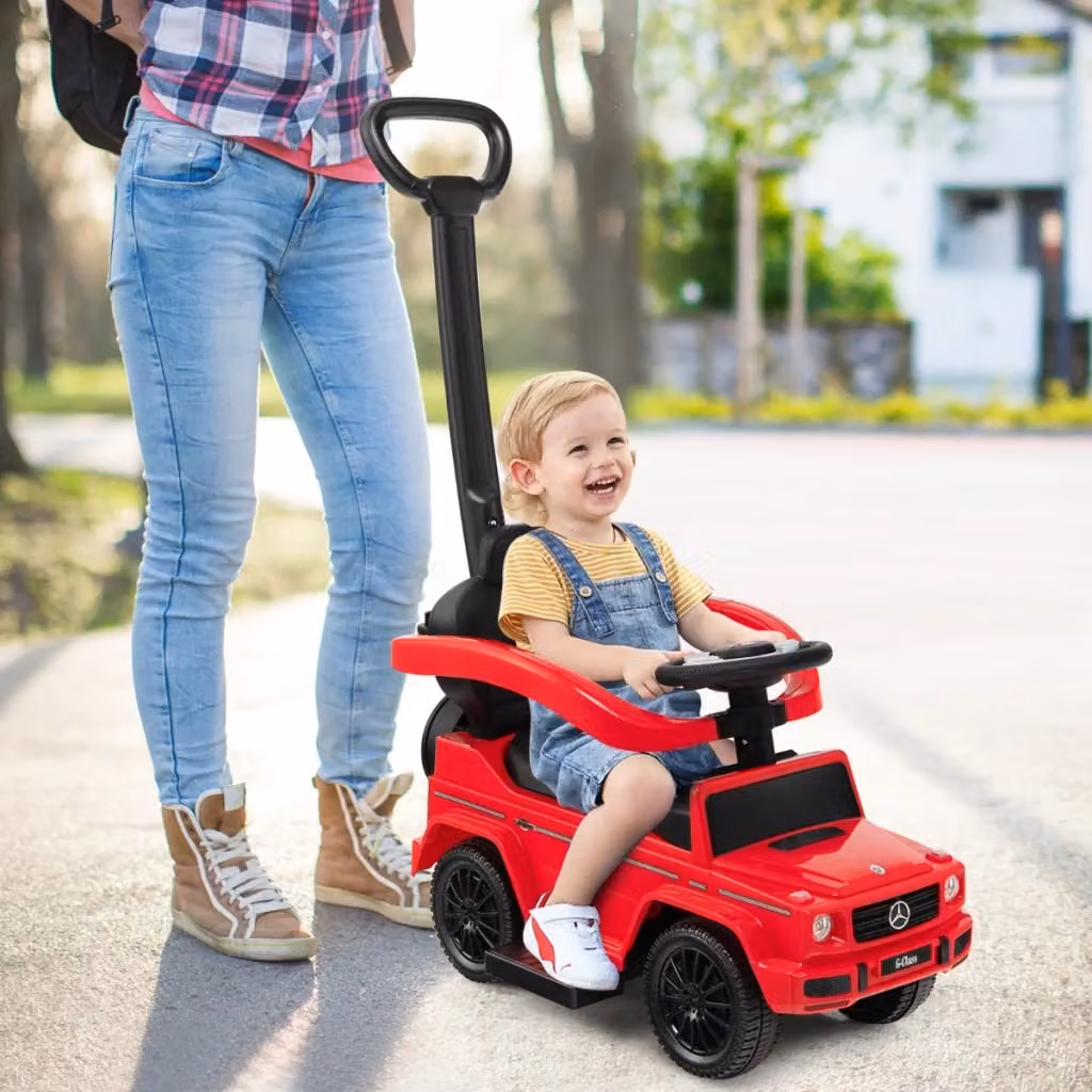 Auto a spinta Mercedes per bambini con tettuccio regolabile e luci e suoni, carrozzina e auto camminante rossa per 12-36 mesi – 2