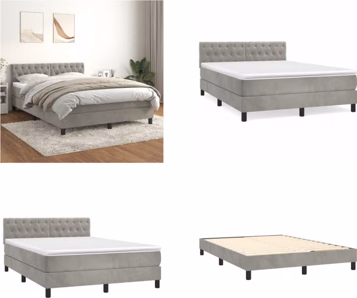 vidaXL Letto boxspring con materasso grigio chiaro 140x200 cm in velluto - Letto boxspring - Boxspringbetten - Bett - Schlafzimmermöbel