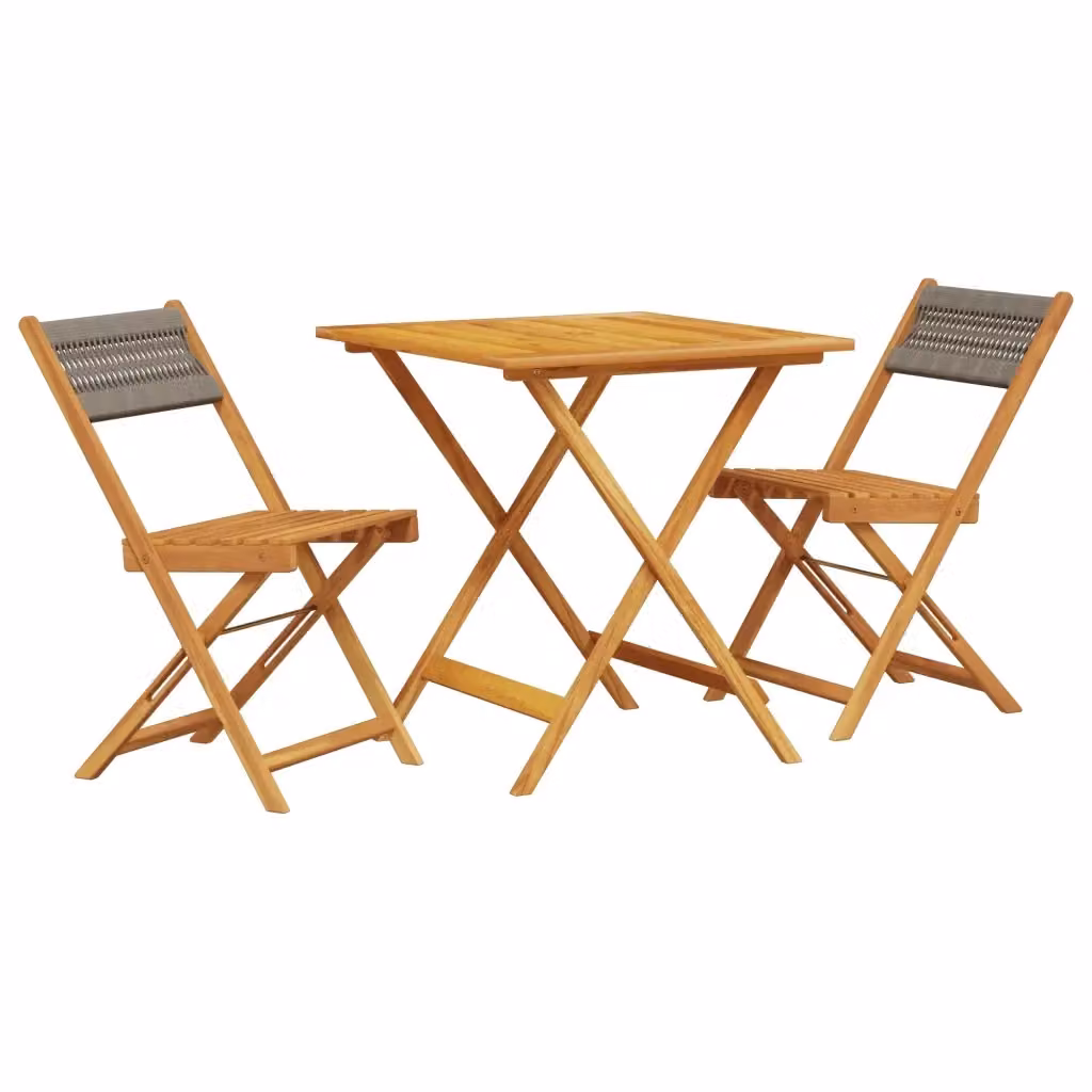 Set da Bistrot vidaXL 3pz in Legno di Acacia e Polipropilene Grigio e Marrone – 2