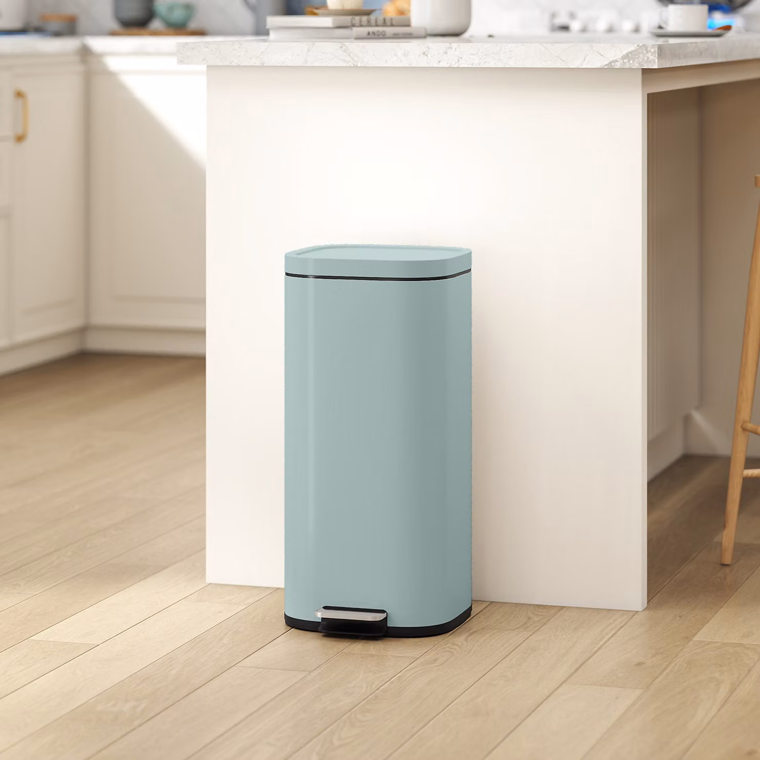 Pattumiera da cucina HOMCOM a pedale con coperchio soft-close e fermo apertura, verde, 30 L – 2