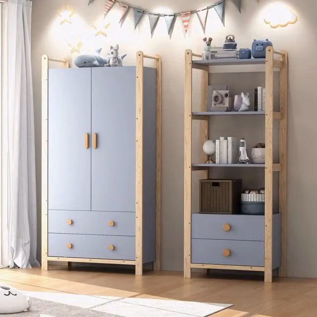 Armadio combinato REDOM con scaffale e ante, Blu e Legno, L: 90 cm, P: 44 cm, H: 180,5 cm