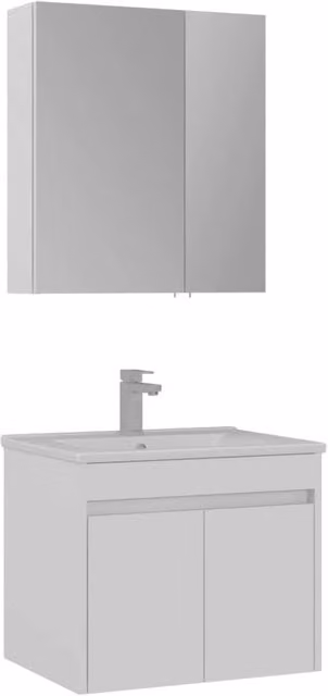 Set mobile lavabo con specchio (2 pezzi) "Side 65 v2" - 65 x 45 x 52 cm - Bianco opaco