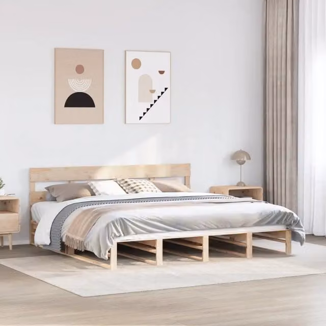 Letto senza materasso vidaXL in legno massello di pino marrone L 180 cm x P 200 cm – 1