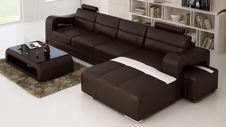 Couch Polster Garnitur Wohnlandschaft Design Ecksofa Leder L-Form Sofa Eck