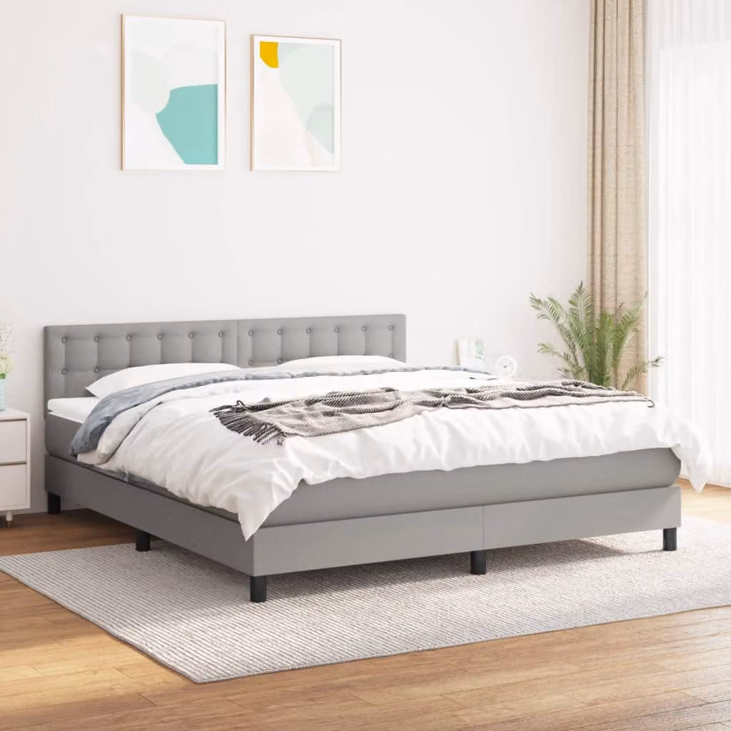 Giroletto a molle con materasso ibrido vidaXL in tessuto grigio e bianco L: 180 cm, P: 200 cm, H: 88 cm – 1