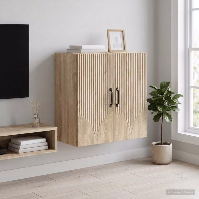 Mobiletto a muro vidaXL in legno marrone con ante a battente e ripiani interni L/P/H: 59 x 31 x 60 cm