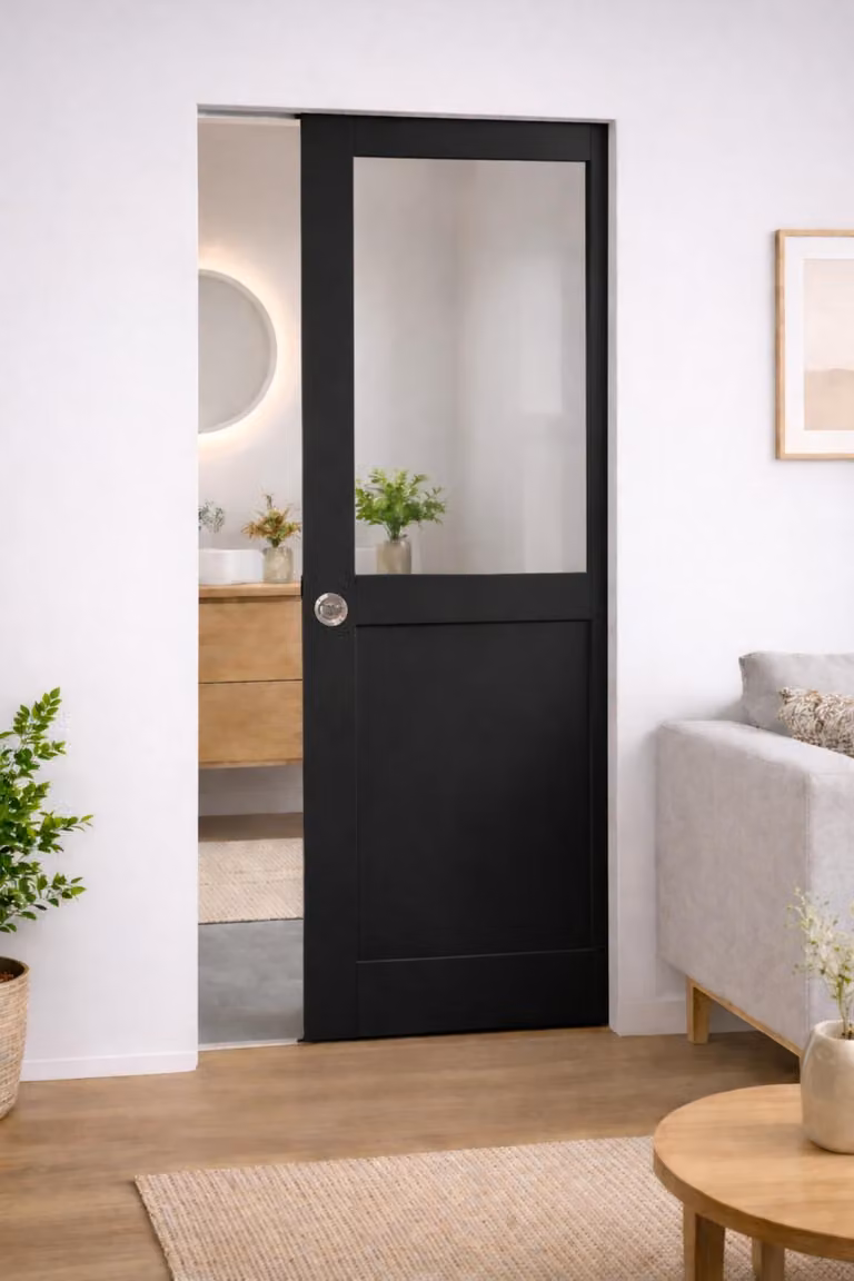 Porta scorrevole da officina nera H204 x L73 cm senza montante, ferramenta Gd Menuiseries