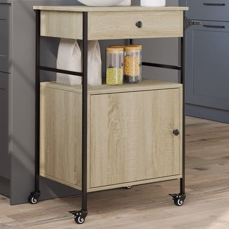 vidaXL Carrello da Cucina in Legno Rovere e Metallo Stile Industrial, L/P/H: 56 x 43 x 89,5 cm