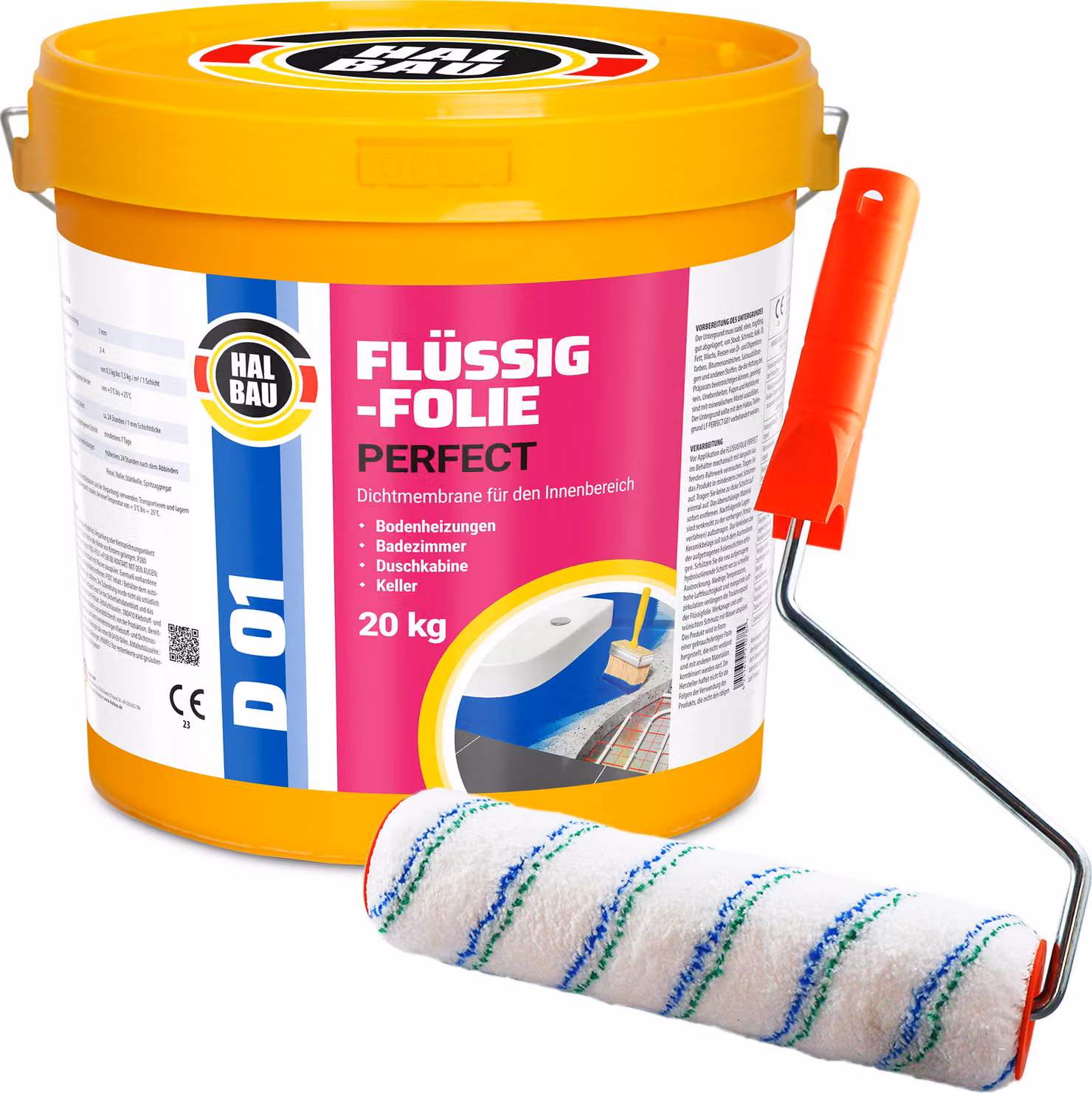 Set rullo da pittura 25 cm + pellicola liquida per interni HALBAU FLÜSSIGFOLIE PERFECT D01 - 20 kg