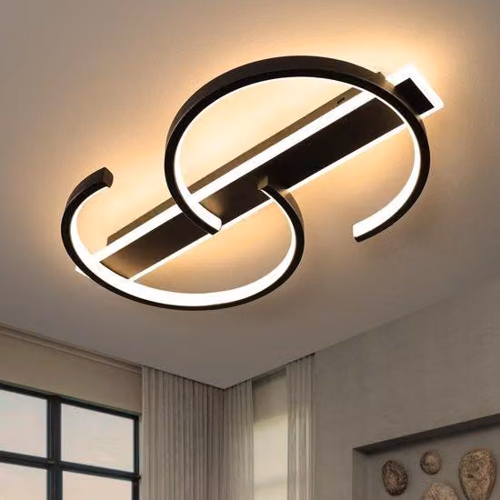 Uniqoos® Plafoniera LED moderna, dimmerabile, nera, con doppi anelli, telecomando, 35/45/55 W, dimensioni 40×23×6 – 60×33×6 cm, corpo in ferro, diffusore in silicone-acrilico, ideale per soggiorno e camera da letto