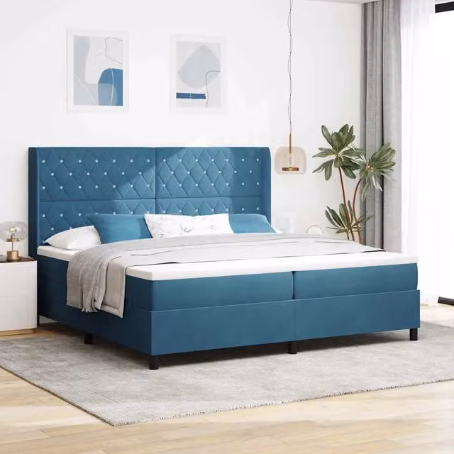 Letto a molle con materasso vidaXL in velluto blu, L/P/H: 200 x 200 x 280 cm