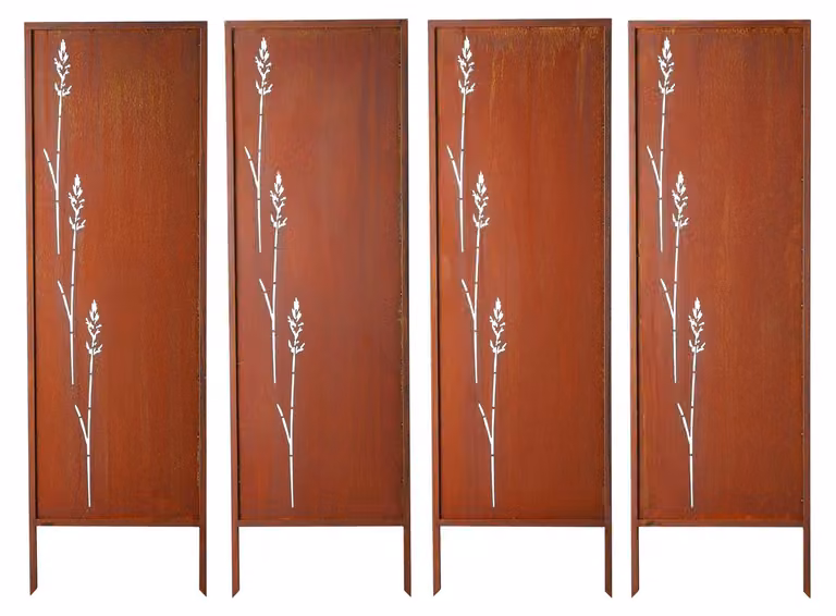Schermo parasole in metallo, 50 x 160 cm. Recinzione moderna autoportante, pannello divisorio da giardino con picchetti di fissaggio allungati e piastra Acciaio al carbonio, divisorio autoportante da esterno per giardino e interni