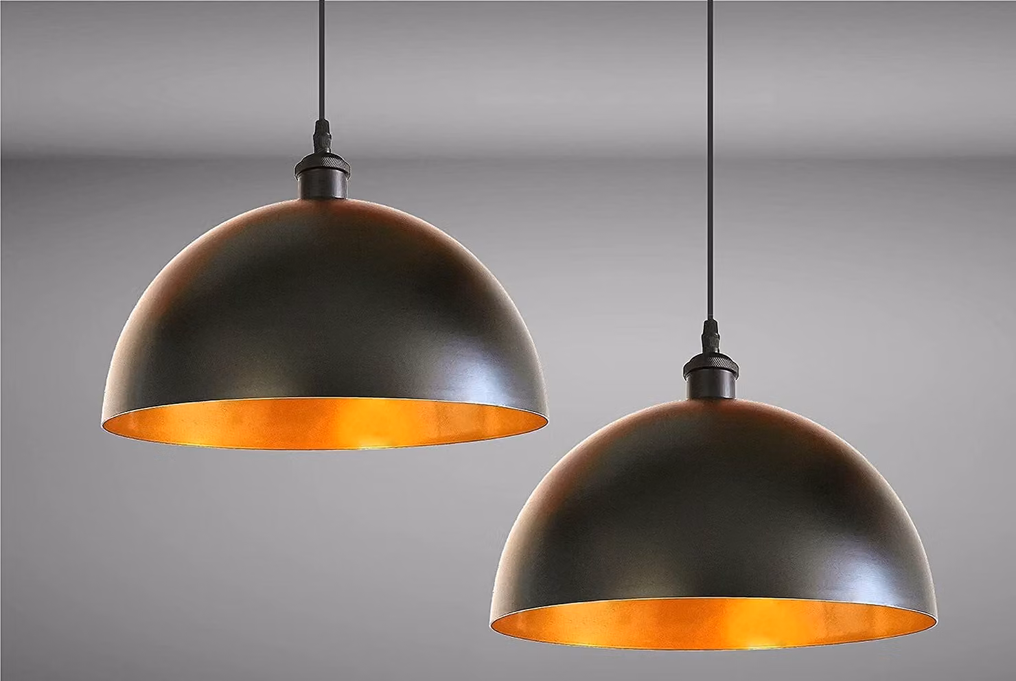set di 2 lampade a sospensione vintage con attacco E27 Paralume oro nero