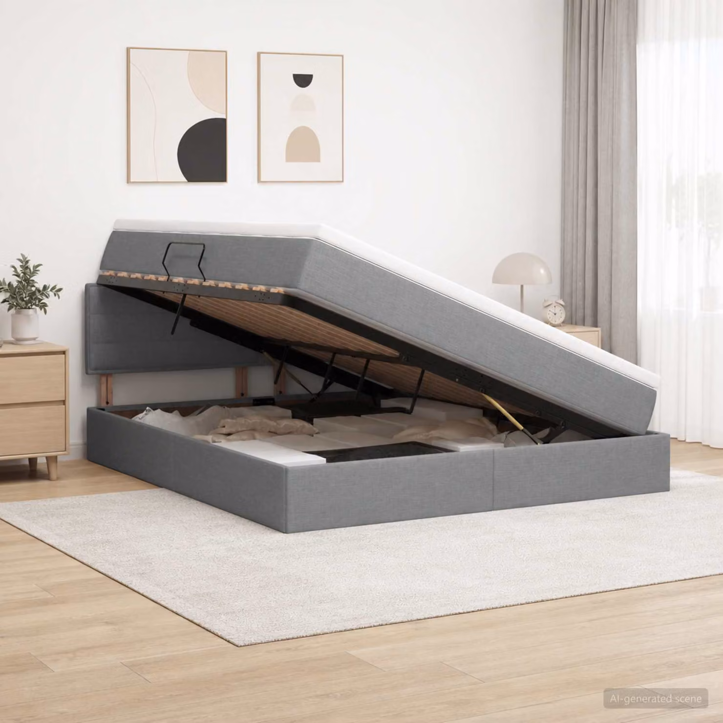 vidaXL Letto con contenitore e materasso ibrido Grigio e Bianco L: 180 cm, P: 200 cm, H: 88 cm