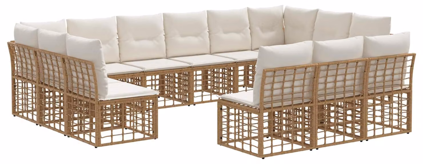 Set di divani da esterno Naturale e Bianco Crema Poliestere