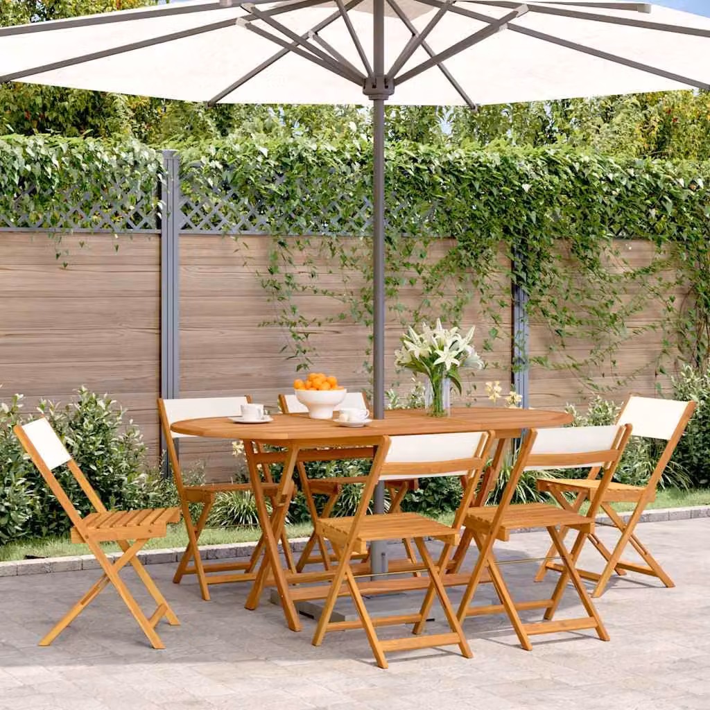 Set di 6 sedie pieghevoli da giardino vidaXL in legno di acacia oliato e tessuto beige resistente ai raggi UV con braccioli – 1