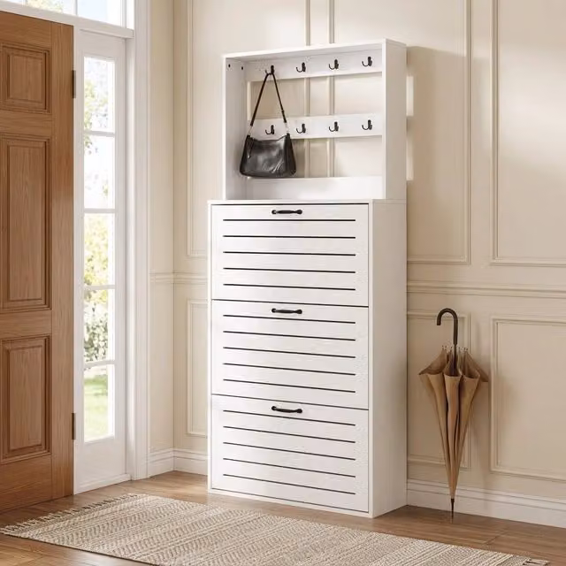 Armadio Portasciupe REDOM con 8 Ganci e 3 Ripiani, Design Minimalista, Bianco e Nero, L: 70 cm, P: 25 cm, H: 165 cm