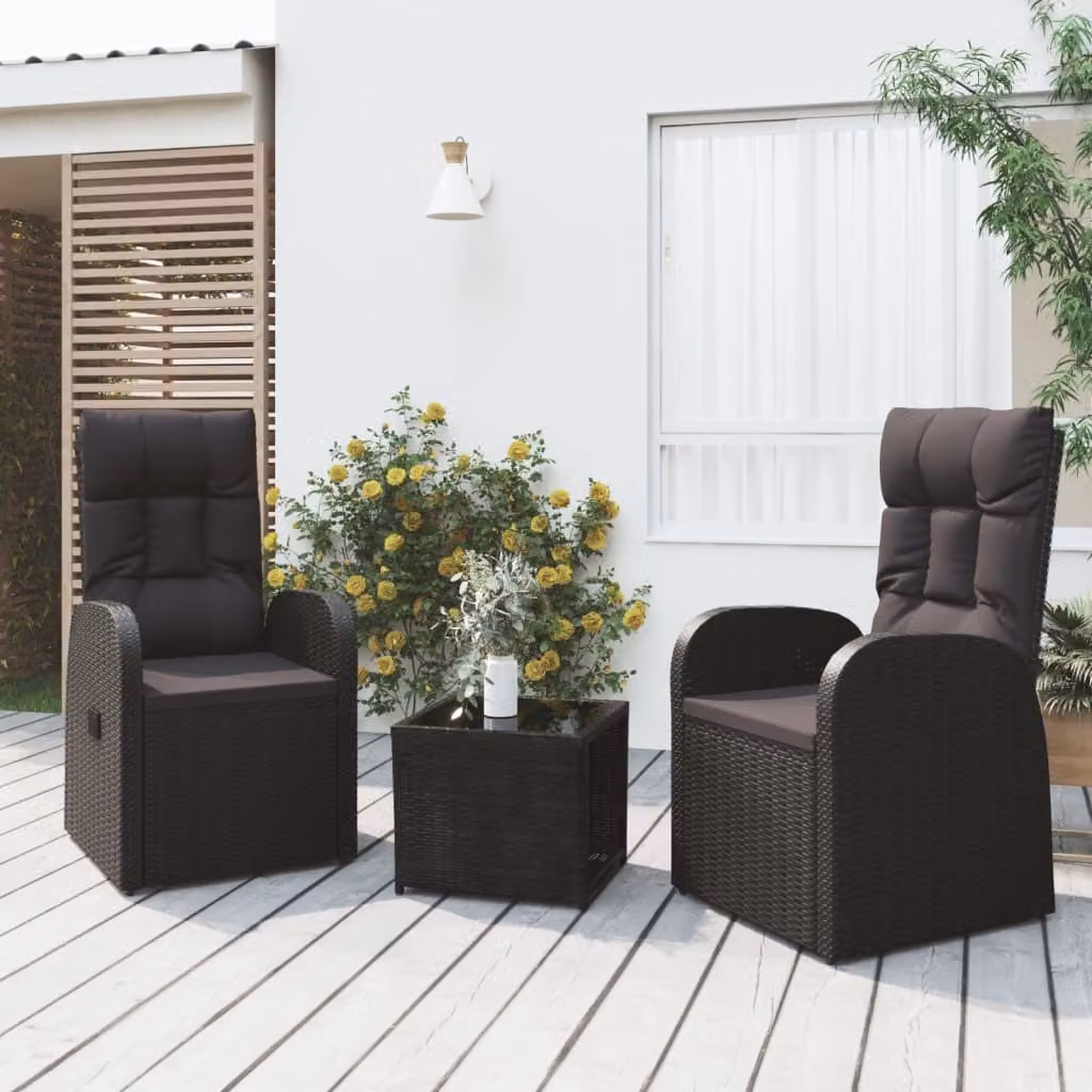 Maison Exclusive - Set Mobili da Giardino 3 pz Nero Polyrattan e Acciaio