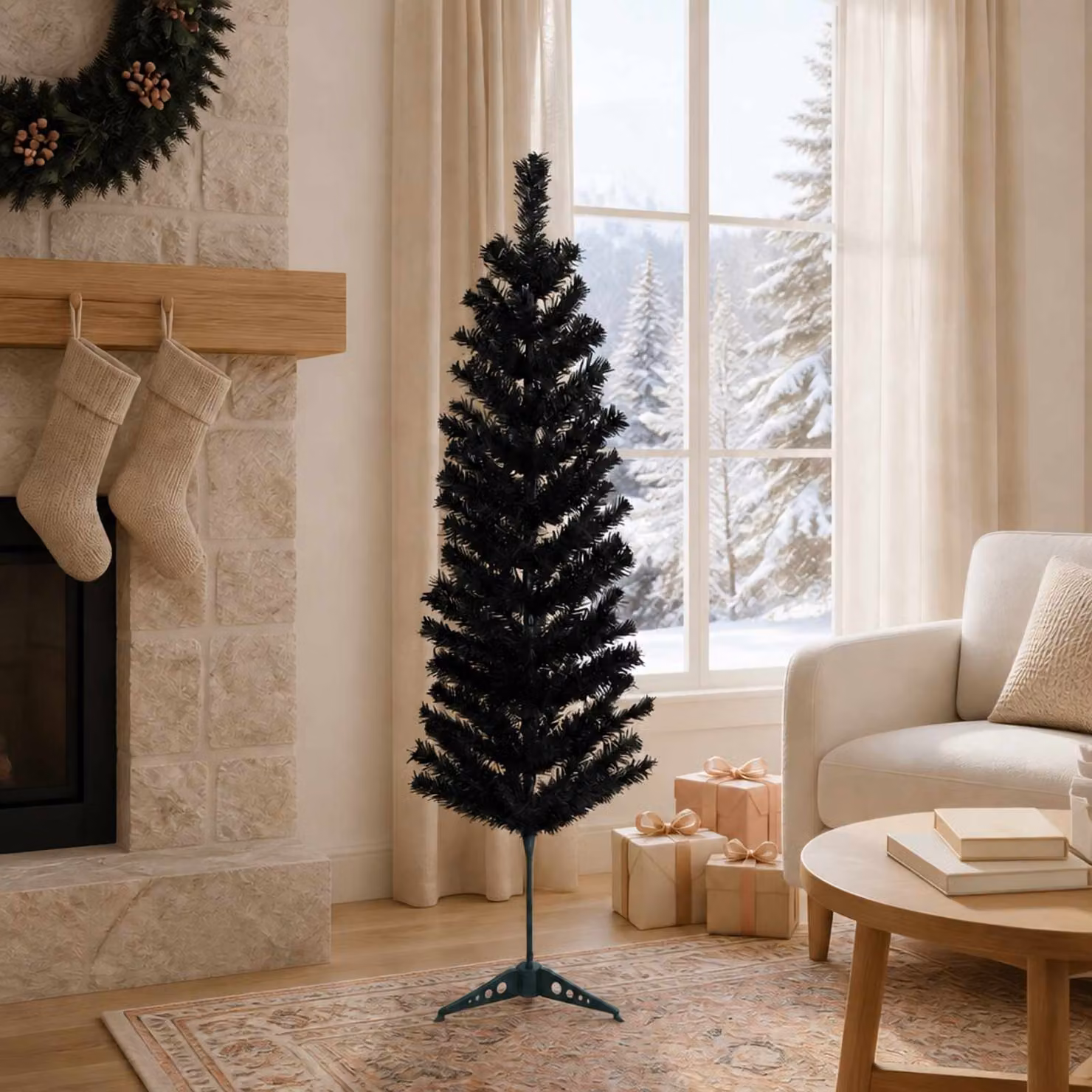 vidaXL Albero di Natale Artificiale Sottile 150 cm PVC e Acciaio Nero