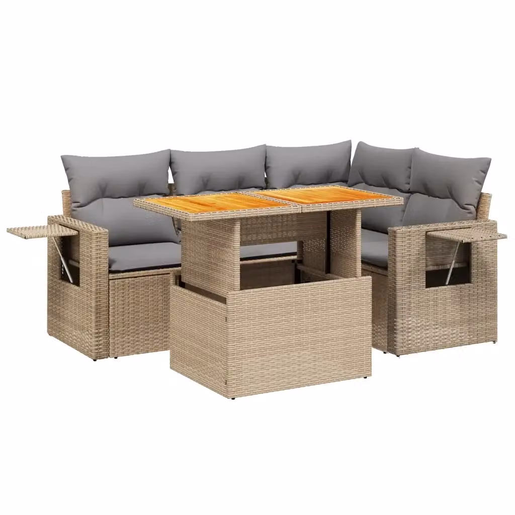 vidaXL Set Divano da Giardino 5 pz in Polyrattan con Cuscini Beige e Grigio – 2