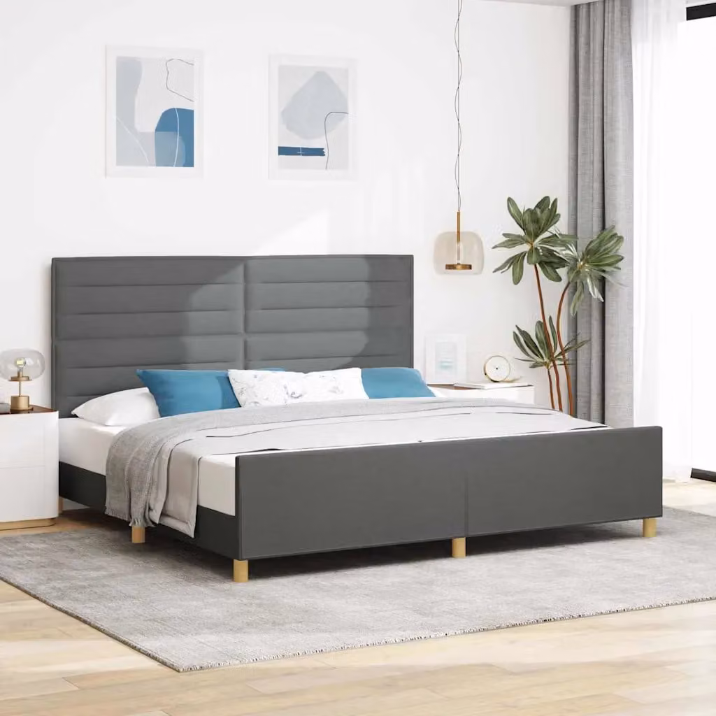 Struttura del letto moderna vidaXL in tessuto grigio con base in legno e MDF, L/P/H: 200 x 200 x 128 cm – 1