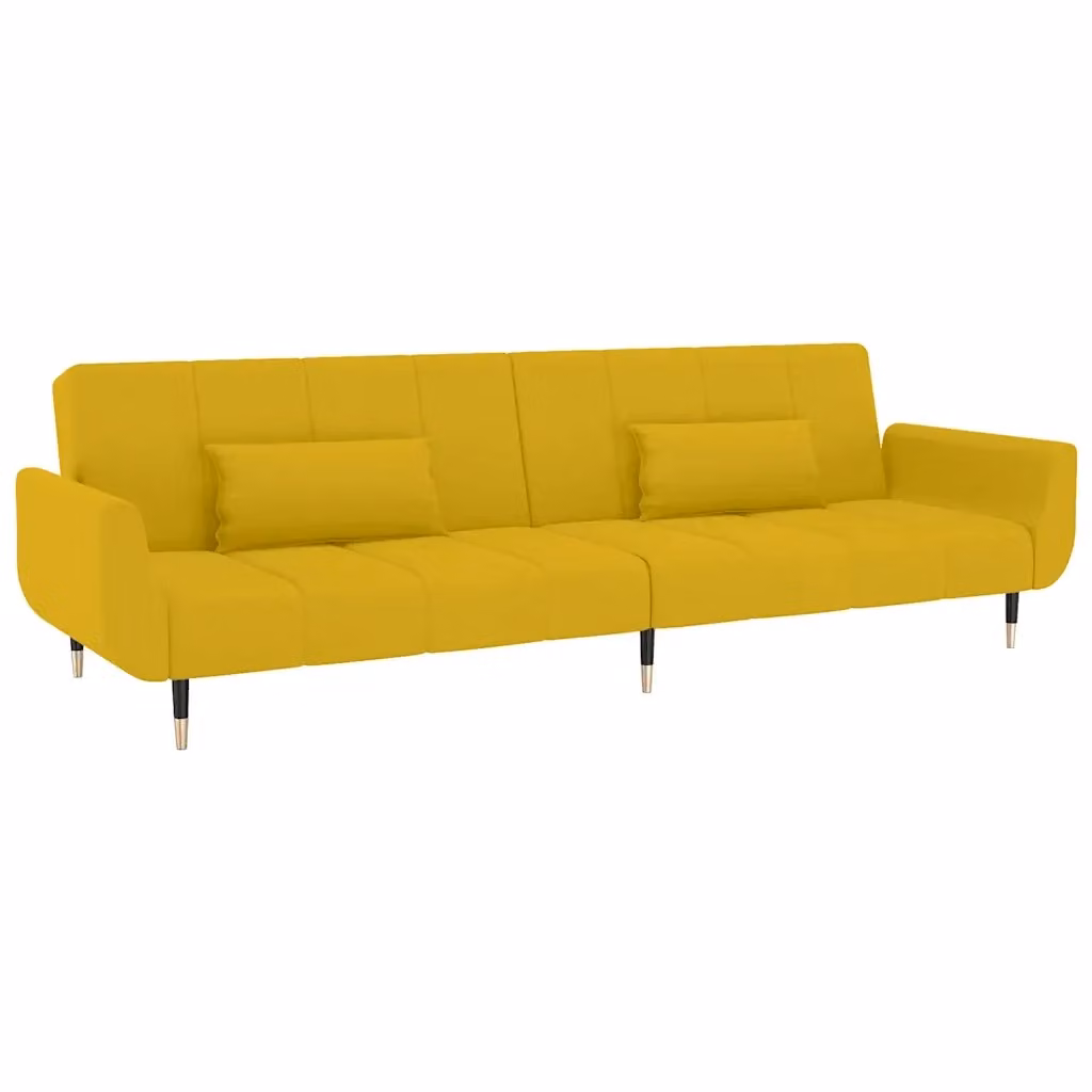 vidaXL Divano Letto Click-Clack a 2 Posti in Velluto Giallo con Cuscini e Poggiatesta Regolabile L/P/H: 220 x 145 x 84,5 cm – 2