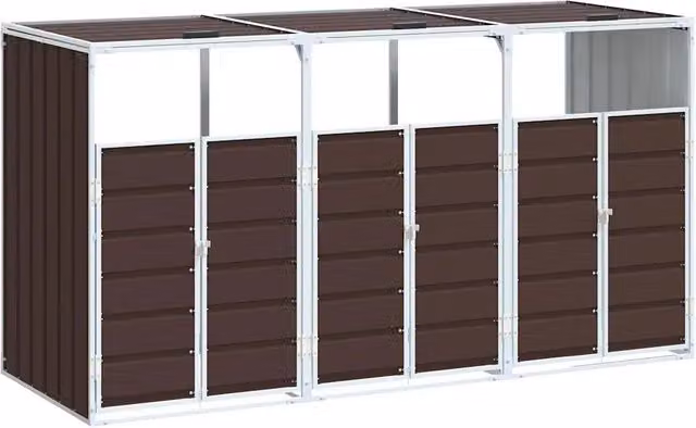 Copribidone con Ruote per 3 Bidoni Marrone 216x81x115cm Acciaio CFW5611704