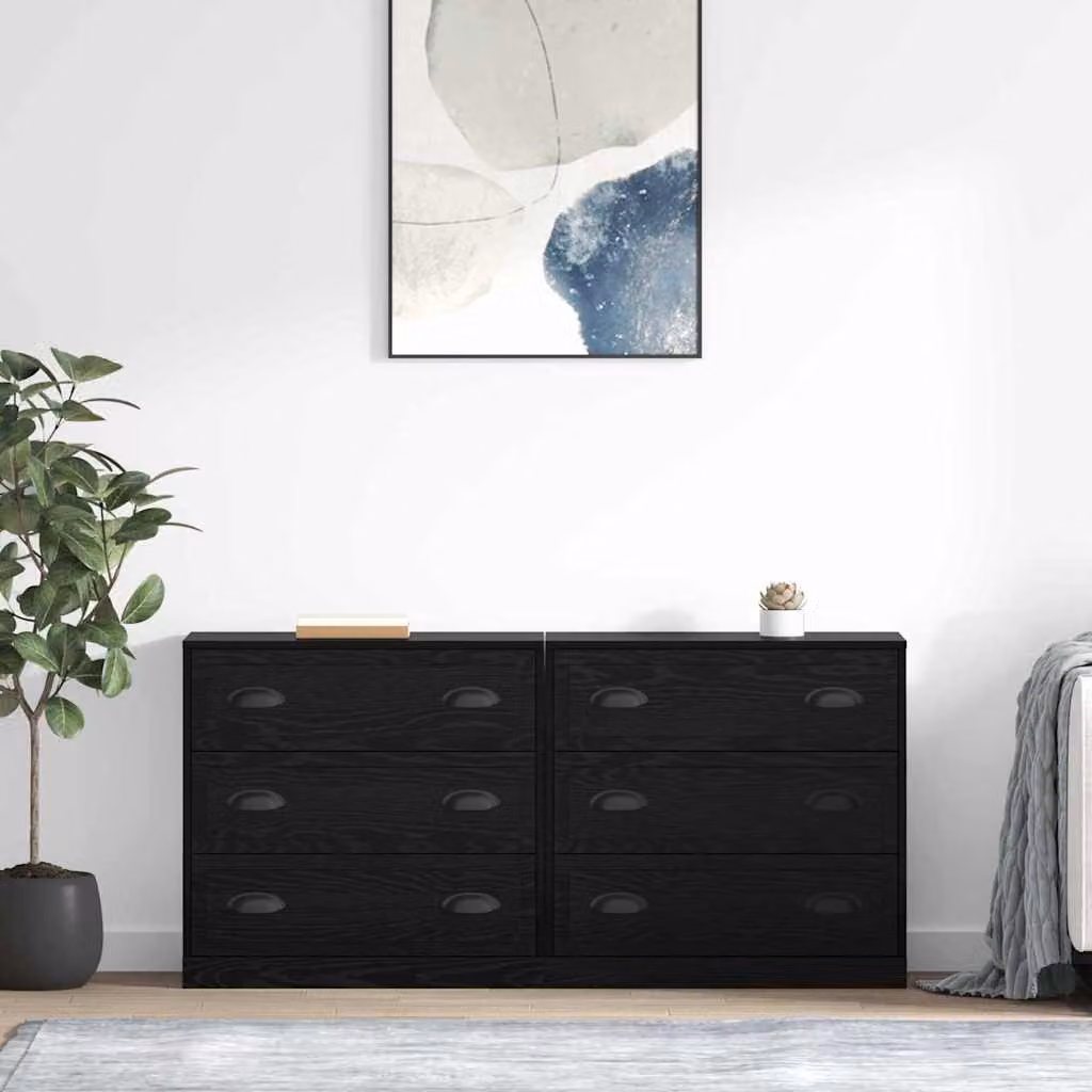 Set di 2 Sideboard Moderni vidaXL in Rovere Nero e Metallo, L/P/H: 70 x 35,5 x 67,5 cm – 1
