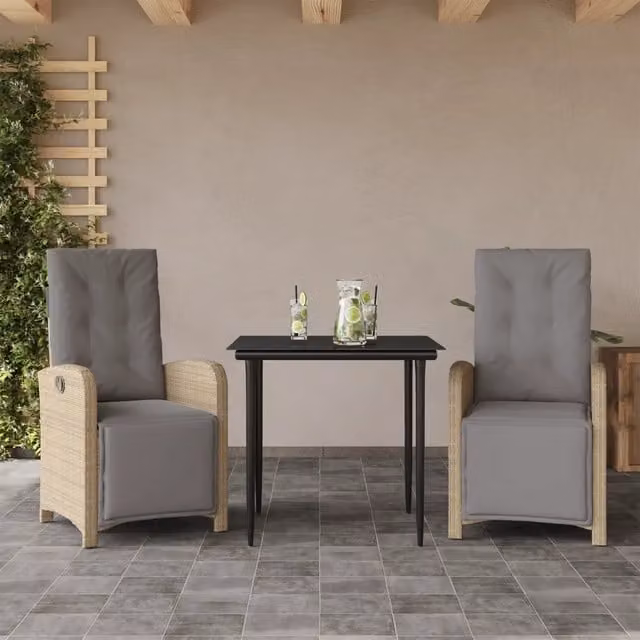 Set da Bistrò 3 pz con Cuscini Beige in Polyrattan 3212584