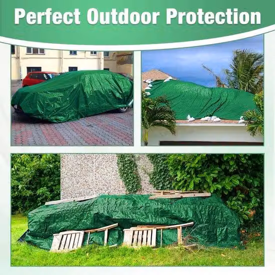 Telo di copertura in tessuto 4 x 4 m con 18 m di corda - copertura protettiva con occhielli, impermeabile, 120 g/m², verde