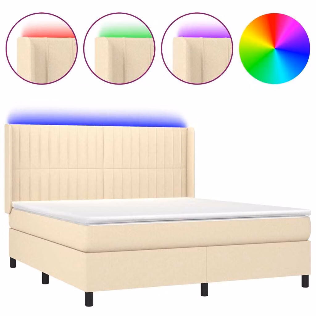Letto a Molle con Materasso e LED Crema 180x200 cm in Tessuto