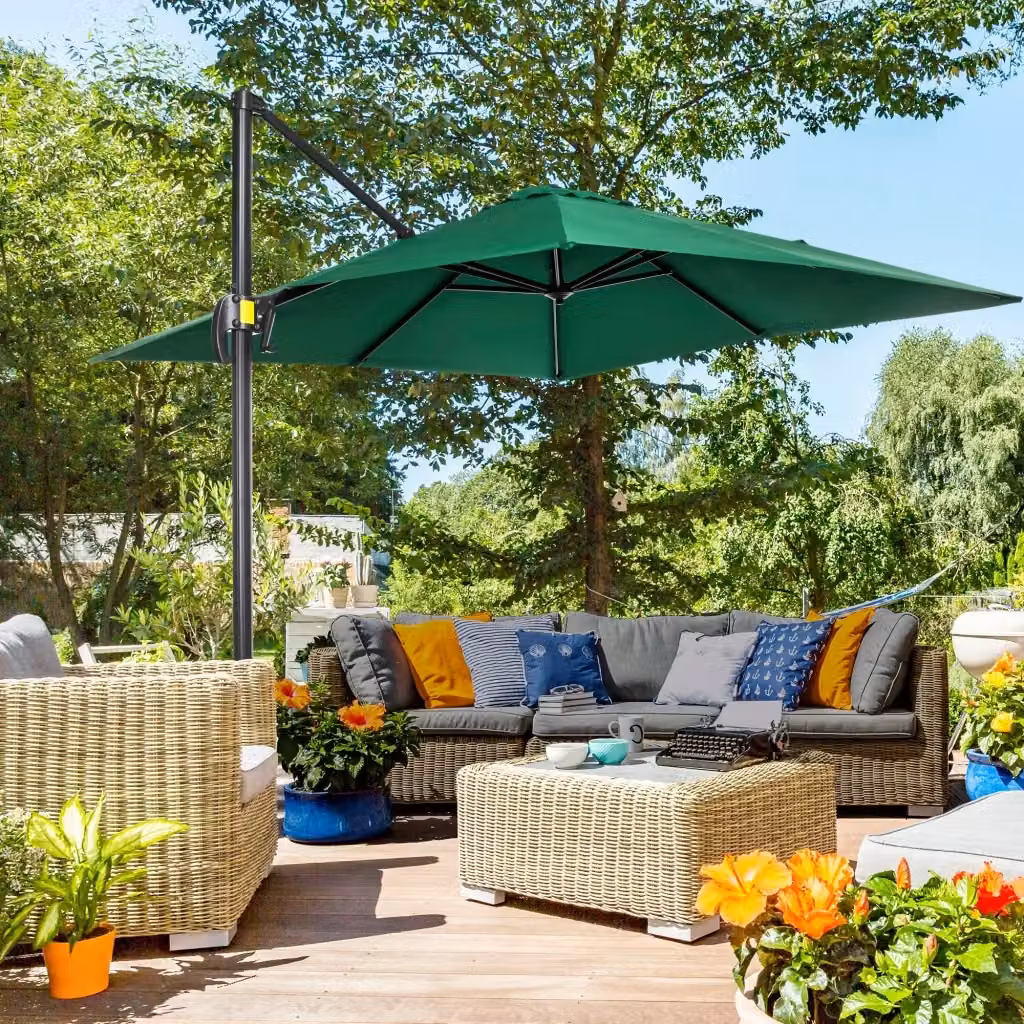 Ombrellone da giardino Giordanoshop a braccio laterale con rotazione 360 e parasole regolabile in poliestere verde L: 245 cm x P: 245 cm – 2
