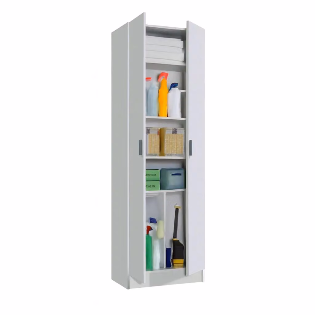 Armadio multiuso DMORA bianco con 2 ante e ripiani interni, mobile moderno per bagno o ingresso, L: 59 cm, P: 37 cm, H: 180 cm – 2