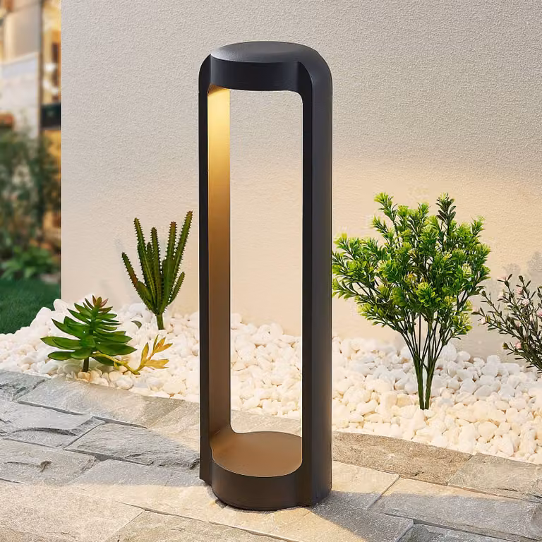 Lucande Habsa lampioncino LED, altezza 50 cm, Nero, Alluminio, Moderno, Lampada LED da esterni