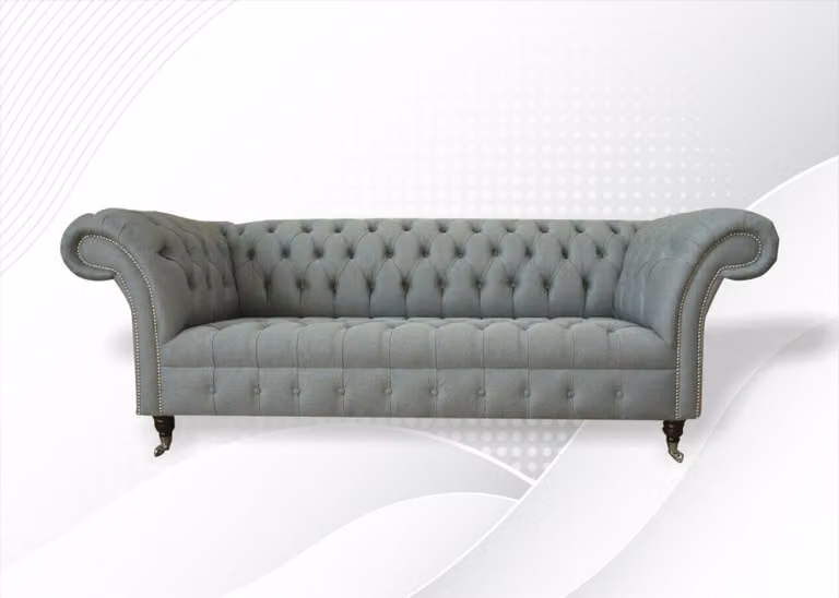 Gemütliche Sofa Couch Chesterfield Graue Textil Couchen Polster Dreisitzer