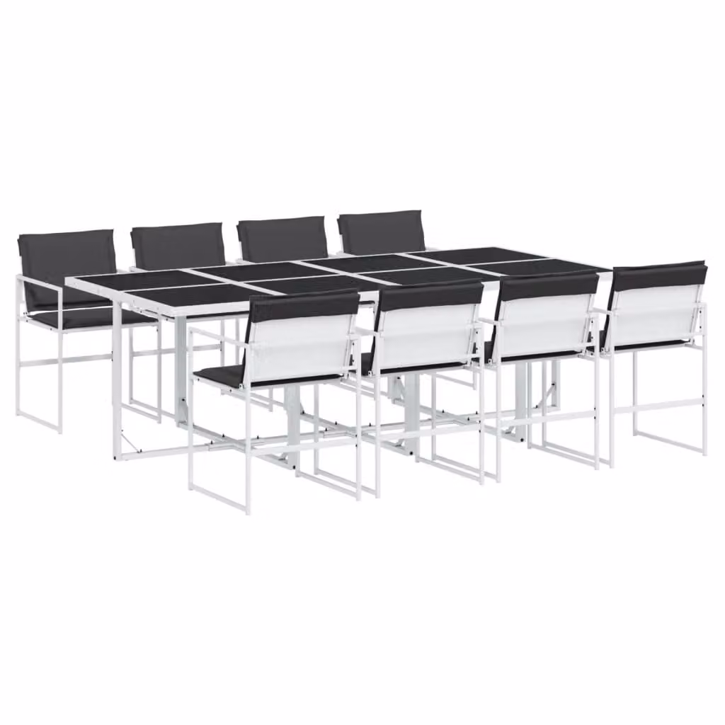 Set da Pranzo da Giardino 9 pz con Cuscini Bianco in Textilene