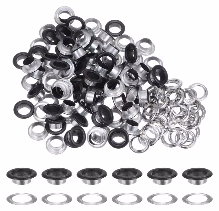 100 rondelle metalliche, diametro interno di 10 mm, finitura nera opaca, complete di rondelle di supporto
