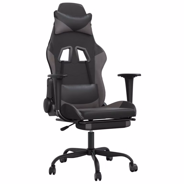 Sedia da Gaming Massaggio Poggiapiedi Nero e Grigio Pelle finta