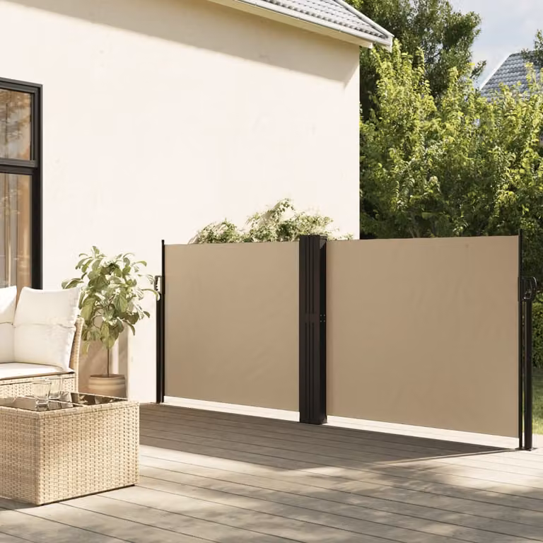 Tenda da Sole Laterale Retrattile vidaXL in Poliestere e Acciaio, Beige, L: 1000 cm, H: 140 cm